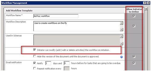 Ad hoc workflow template