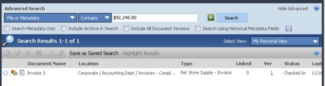 FastFind template - search results