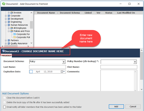 FOC - adding a document