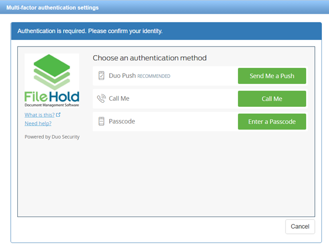 Multi-factor authentication settings - confirm identity