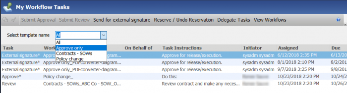 My Tasks List template filter