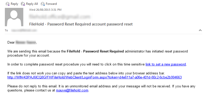 Password reset email example