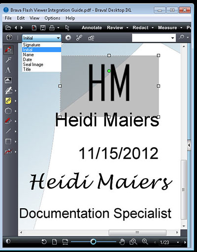 Brava viewer add signature