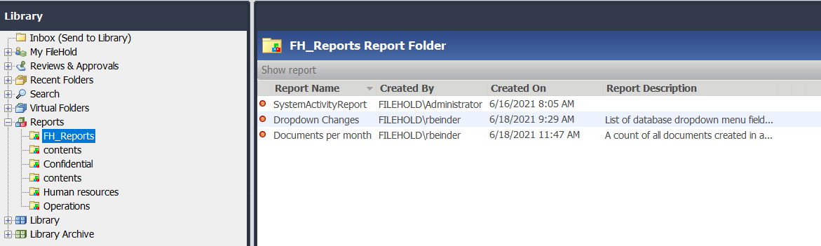 Custom SQL reports list in the FDA