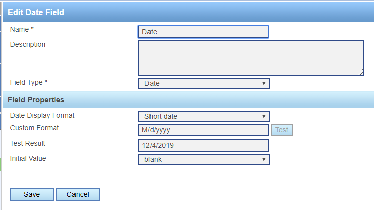 Date type metadata field