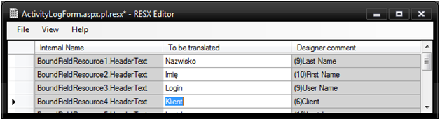 Localization language pack activity log polish translated