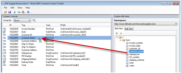 Mapping content controls to xml parts