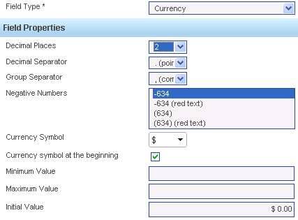 Currency type metadata field
