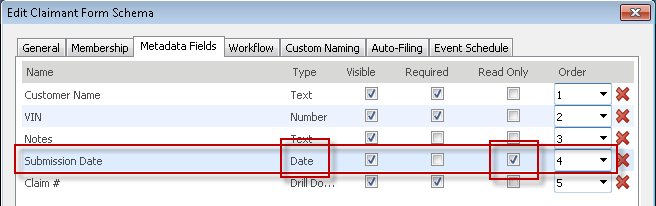 Read only metadata field settings