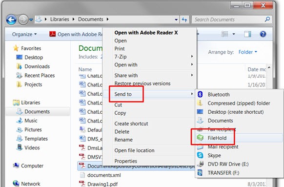 Send to FileHold from Windows Explorer