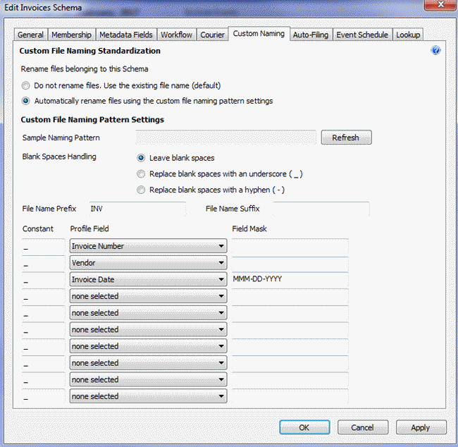 Custom file naming pattern example