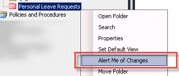 Personal leave form alert on folder