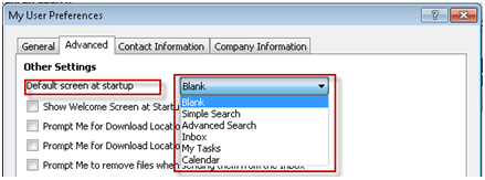 Default screen at startup
